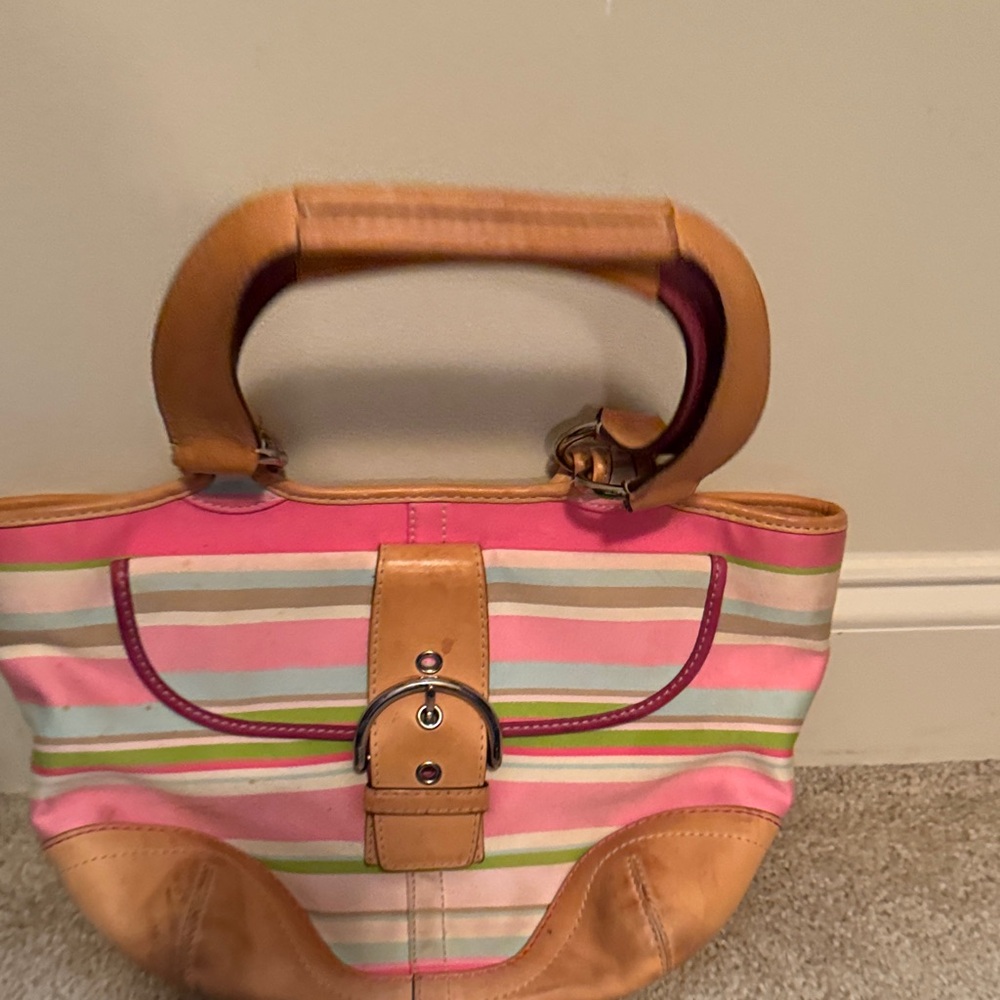 Coach Pink and Tan Striped Tote